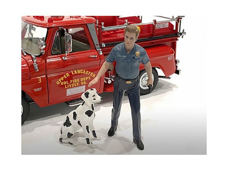 "Firefighters" Fire Dog Training Figures (Trainer and Dog) for 1/18 Scale Models by American Diorama view 2