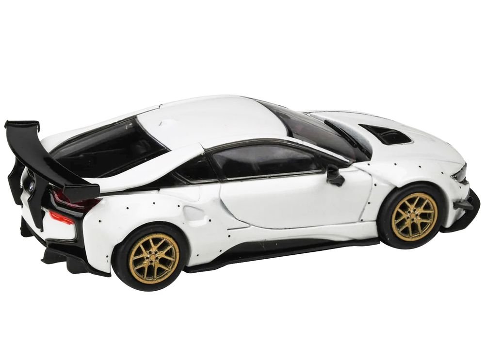 BMW i8 Liberty Walk White with Gold Wheels 1/64 Diecast Model Car by Paragon Models view 2