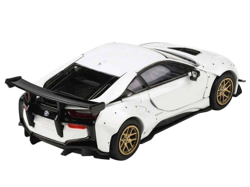 BMW i8 Liberty Walk White with Gold Wheels 1/64 Diecast Model Car by Paragon Models view 4