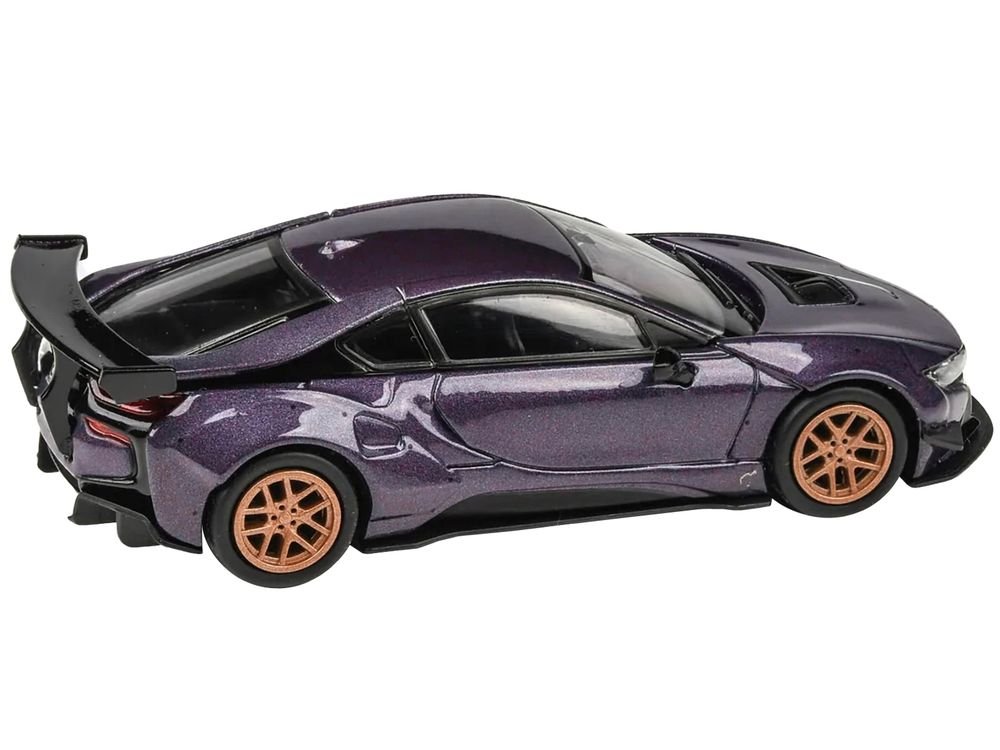 BMW i8 Liberty Walk Twilight Purple Metallic with Gold Wheels 1/64 Diecast Model Car by Paragon Models view 2