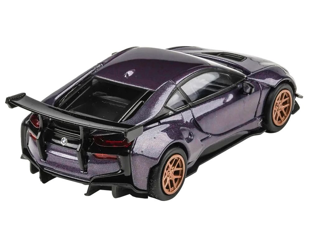 BMW i8 Liberty Walk Twilight Purple Metallic with Gold Wheels 1/64 Diecast Model Car by Paragon Models view 4
