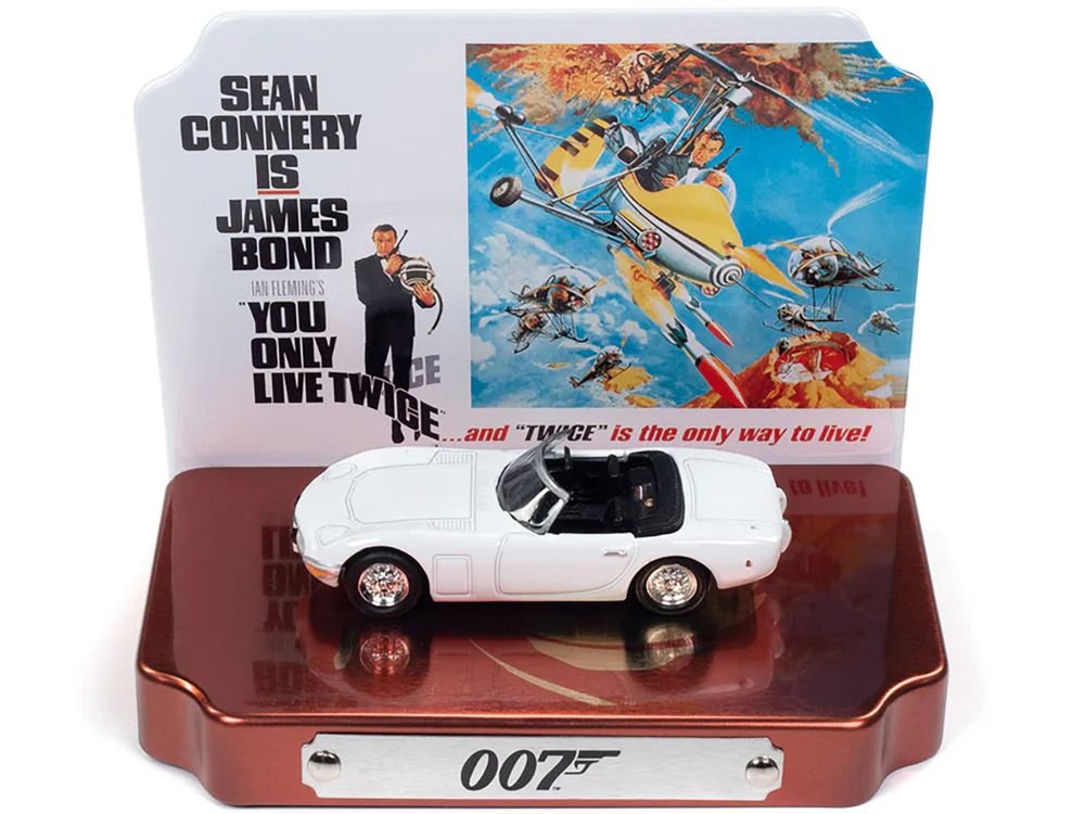 1967 Toyota 2000 GT Convertible RHD (Right Hand Drive) White 007 (James Bond) "You Only Live Twice" (1967) Movie with Collectible Tin Display "Silver Screen Machines" Series 1/64 Diecast Model Car by Johnny Lightning view 2