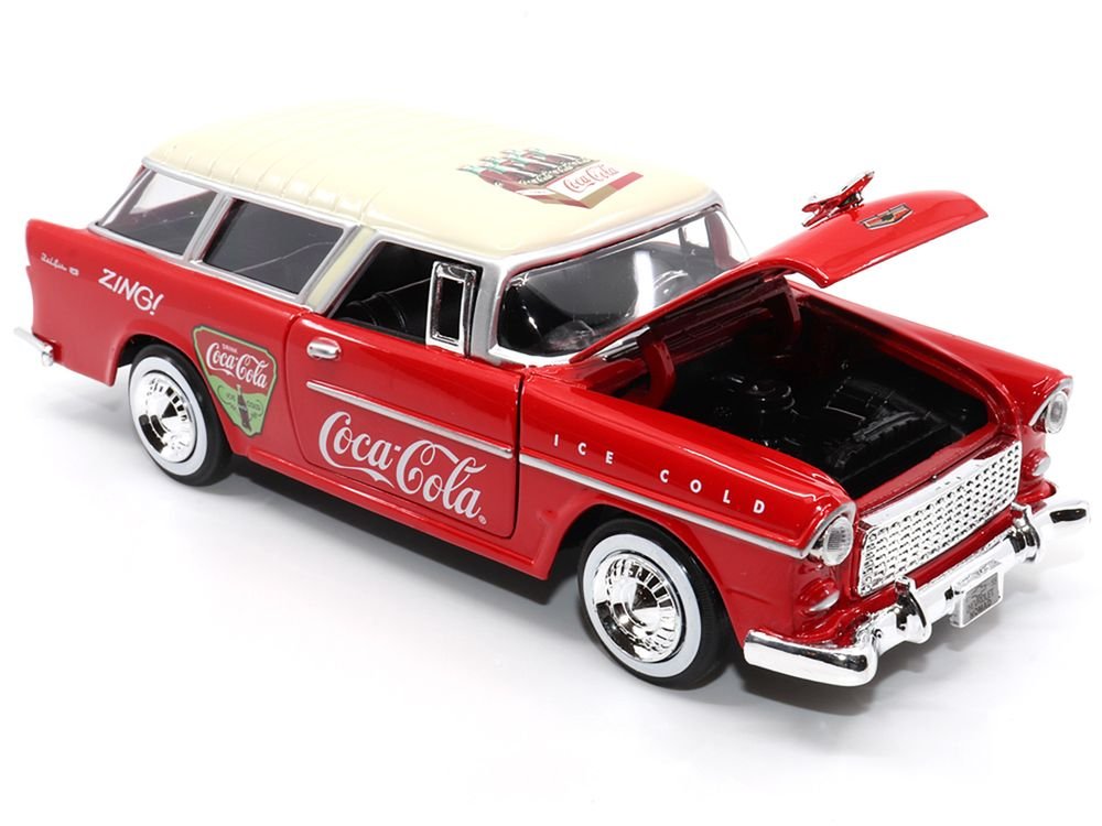1955 Chevrolet Bel Air Nomad Red with White Top "Coca-Cola" 1/24 Diecast Model Car by Motor City Classics view 2