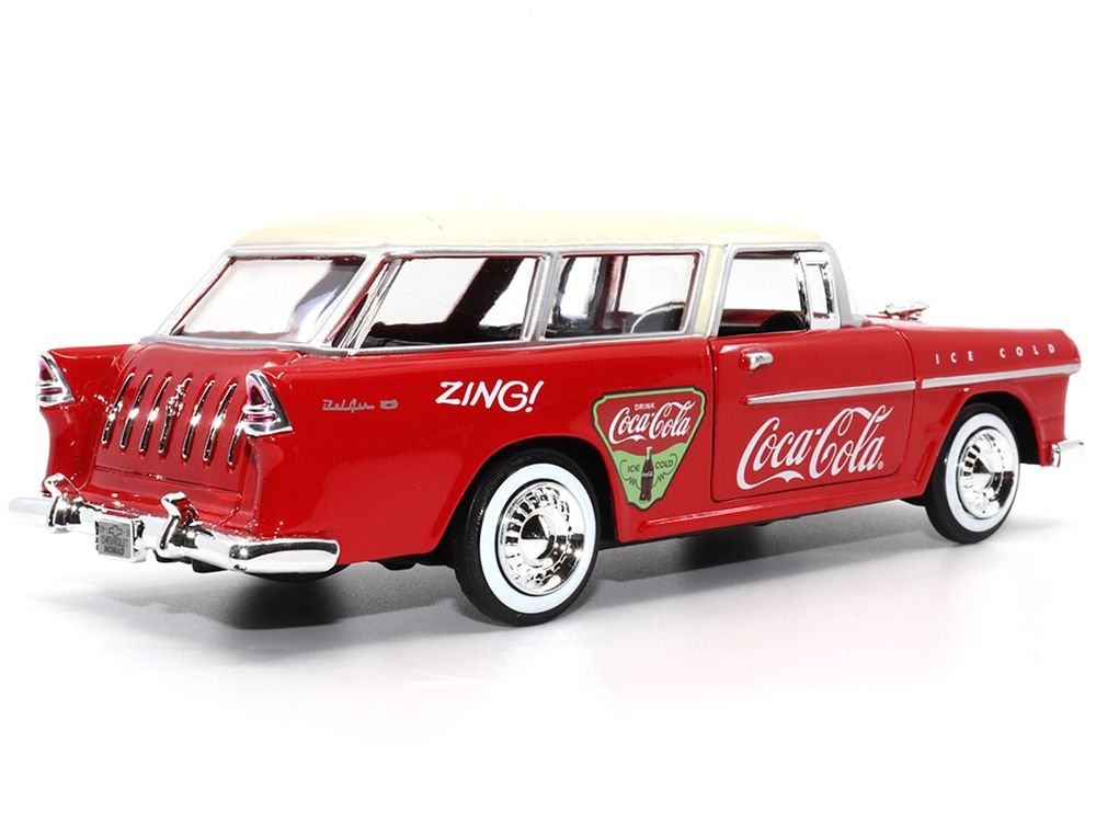 1955 Chevrolet Bel Air Nomad Red with White Top "Coca-Cola" 1/24 Diecast Model Car by Motor City Classics view 3
