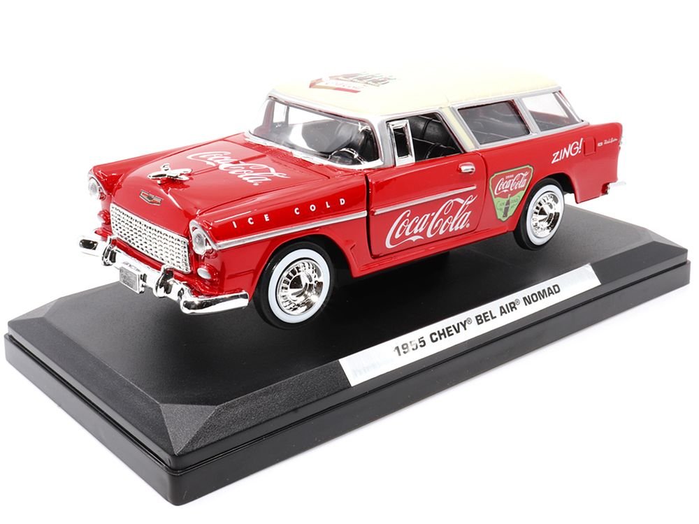 1955 Chevrolet Bel Air Nomad Red with White Top "Coca-Cola" 1/24 Diecast Model Car by Motor City Classics view 4