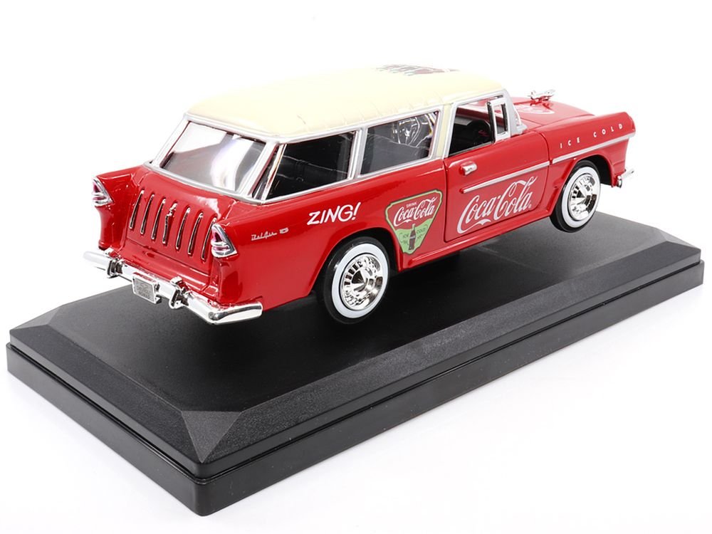 1955 Chevrolet Bel Air Nomad Red with White Top "Coca-Cola" 1/24 Diecast Model Car by Motor City Classics view 5