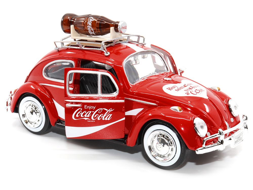 1966 Volkswagen Beetle Red "Enjoy Coca-Cola" with Roof Rack and Accessories 1/24 Diecast Model Car by Motor City Classics view 2