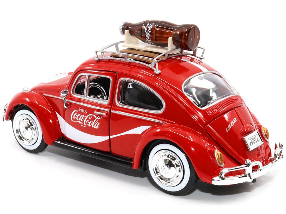 1966 Volkswagen Beetle Red "Enjoy Coca-Cola" with Roof Rack and Accessories 1/24 Diecast Model Car by Motor City Classics view 4