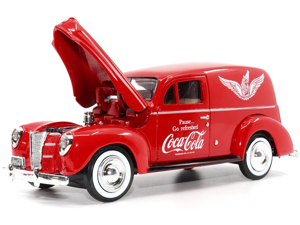 1940 Ford Sedan Cargo Van Red "Pause... Go Refreshed Coca-Cola" with Vending Machine Accessory 1/24 Diecast Model Car by Motor City Classics view 2