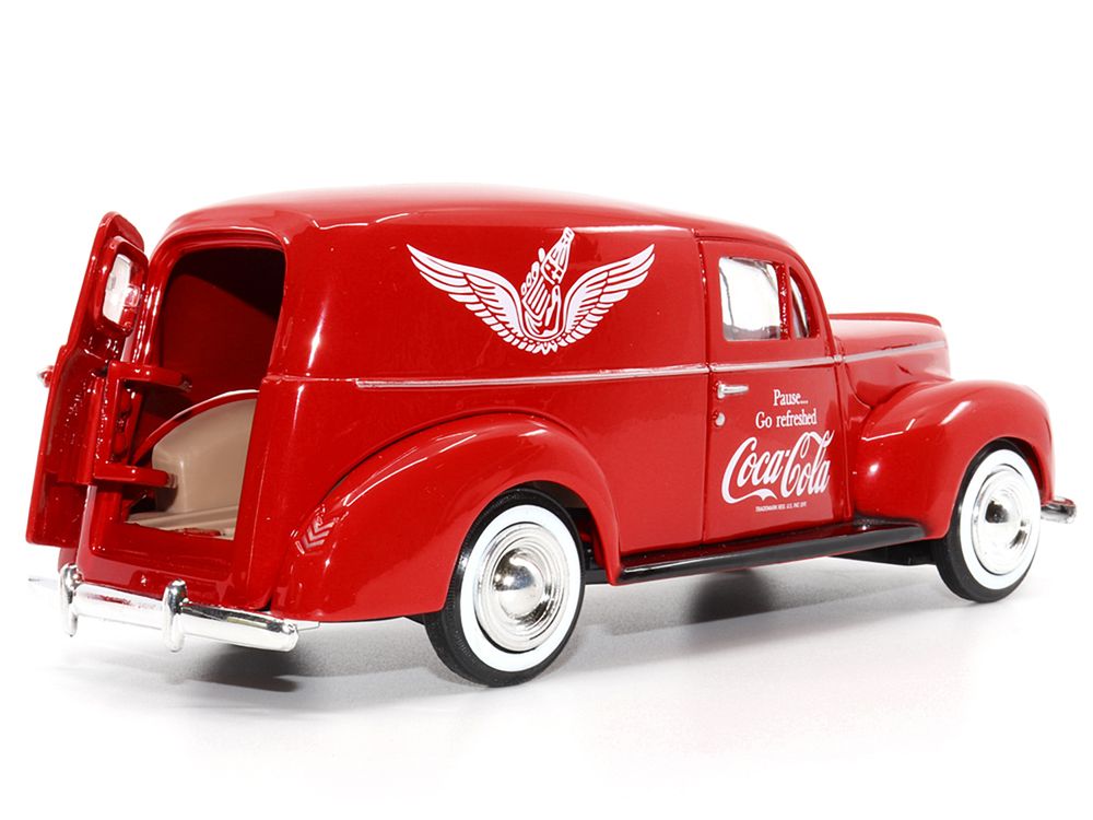 1940 Ford Sedan Cargo Van Red "Pause... Go Refreshed Coca-Cola" with Vending Machine Accessory 1/24 Diecast Model Car by Motor City Classics view 3