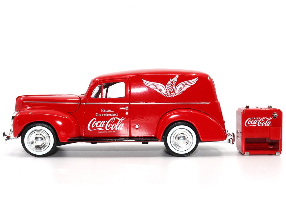 1940 Ford Sedan Cargo Van Red "Pause... Go Refreshed Coca-Cola" with Vending Machine Accessory 1/24 Diecast Model Car by Motor City Classics view 4