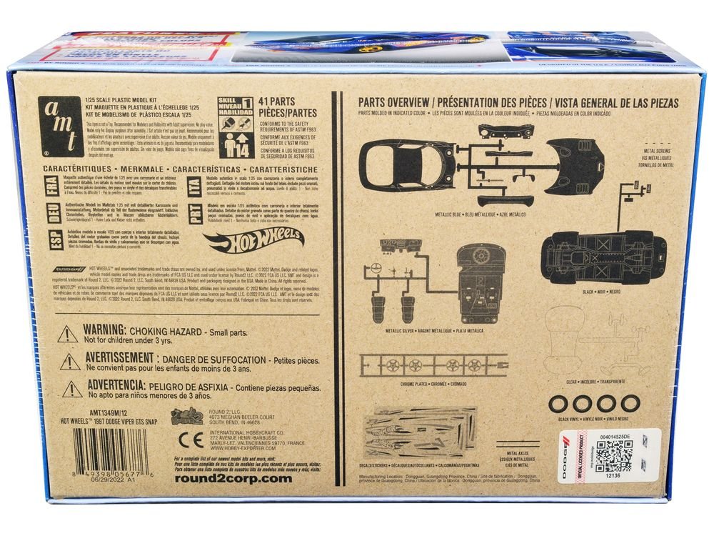 Skill 1 Snap Model Kit 1997 Dodge Viper GTS "Hot Wheels" 1/25 Scale Model by AMT view 4