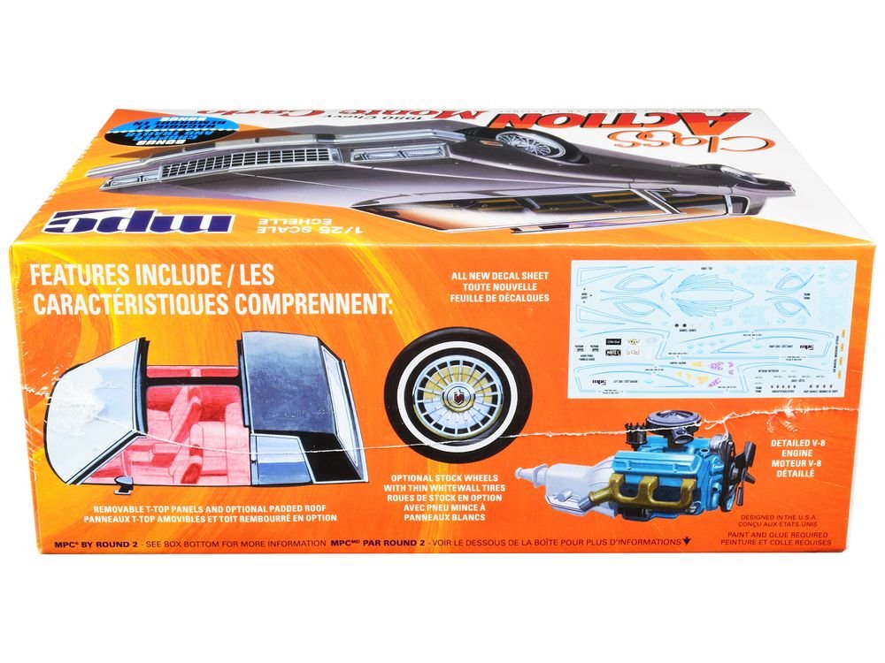 Skill 2 Model Kit 1980 Chevrolet Monte Carlo "Class Action" with Motorcycle and Trailer (Skill 2) 1/25 Scale Model Car by MPC view 3