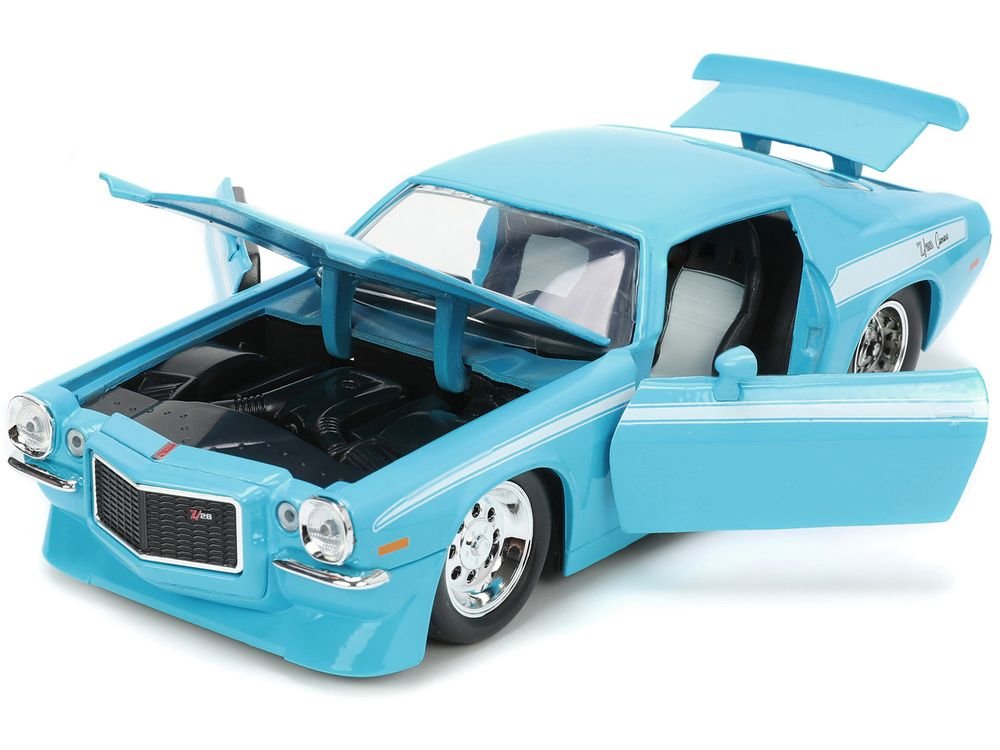 1971 Chevrolet Camaro Z/28 Light Blue with White Stripes "Bigtime Muscle" Series 1/24 Diecast Model Car by Jada view 2