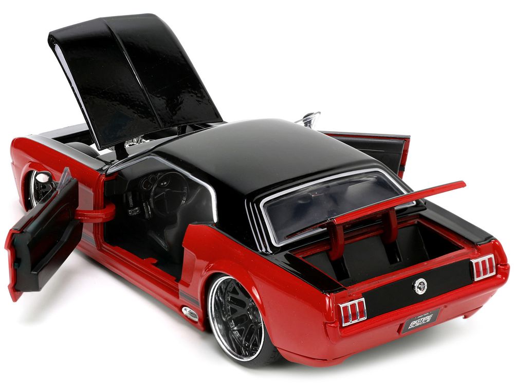 1965 Ford Mustang Custom Red and Black "Bigtime Muscle" Series 1/24 Diecast Model Car by Jada view 3