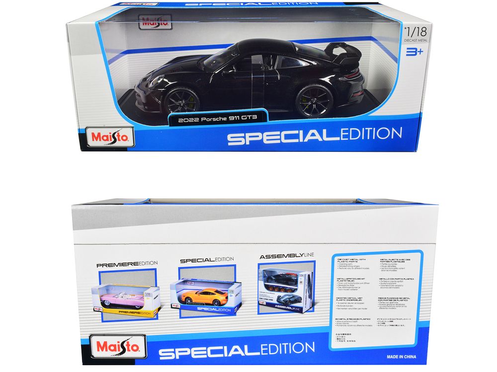2022 Porsche 911 GT3 Black Metallic "Special Edition" 1/18 Diecast Model Car by Maisto view 3