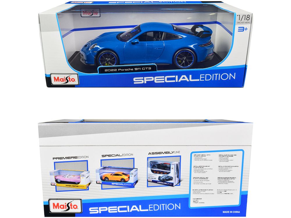 2022 Porsche 911 GT3 Blue "Special Edition" 1/18 Diecast Model Car by Maisto view 3