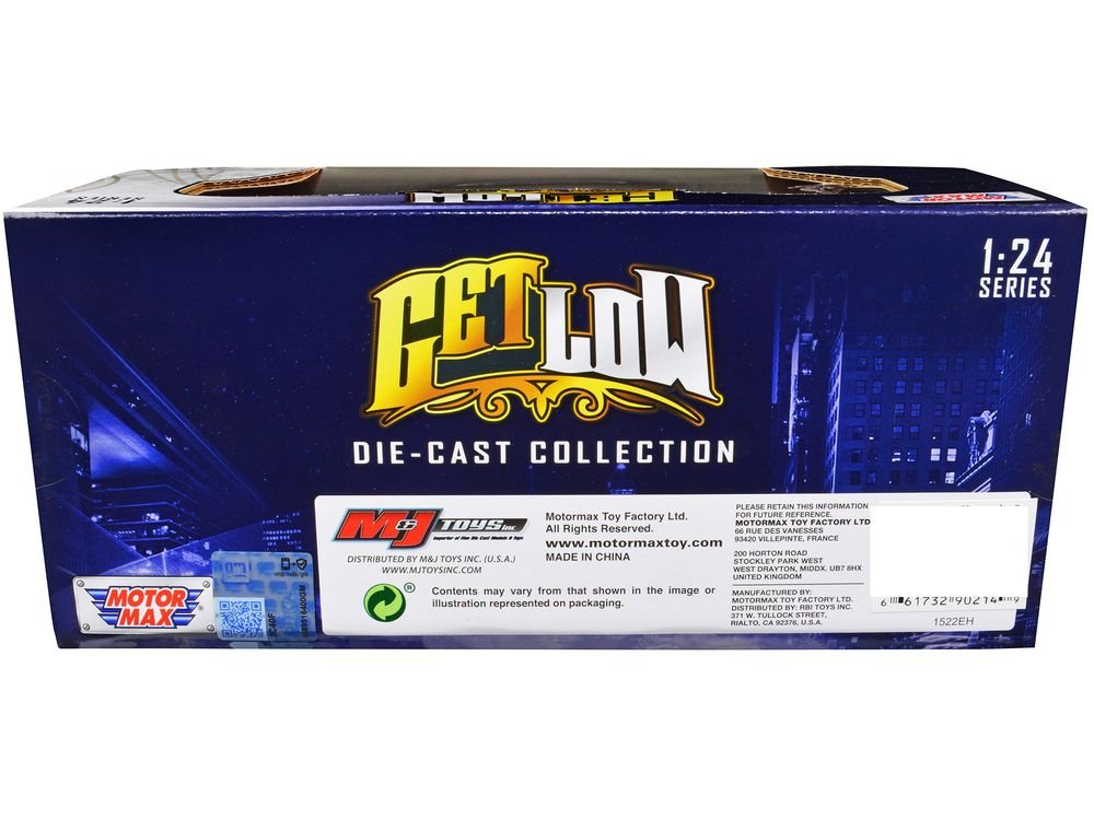 1993 Chevrolet Caprice Lowrider Blue Metallic with Graphics "Get Low" Series 1/24 Diecast Model Car by Motormax view 2