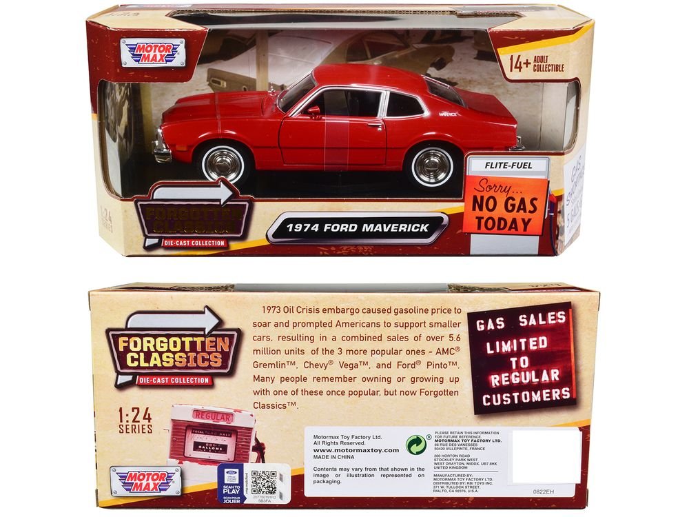 1974 Ford Maverick Red "Forgotten Classics" Series 1/24 Diecast Model Car by Motormax view 3