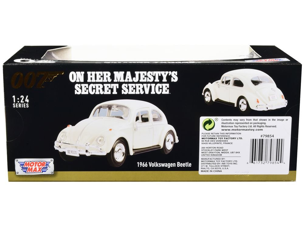 1966 Volkswagen Beetle White James Bond 007 "On Her Majesty's Secret Service" (1969) Movie "James Bond Collection" Series 1/24 Diecast Model Car by Motormax view 2