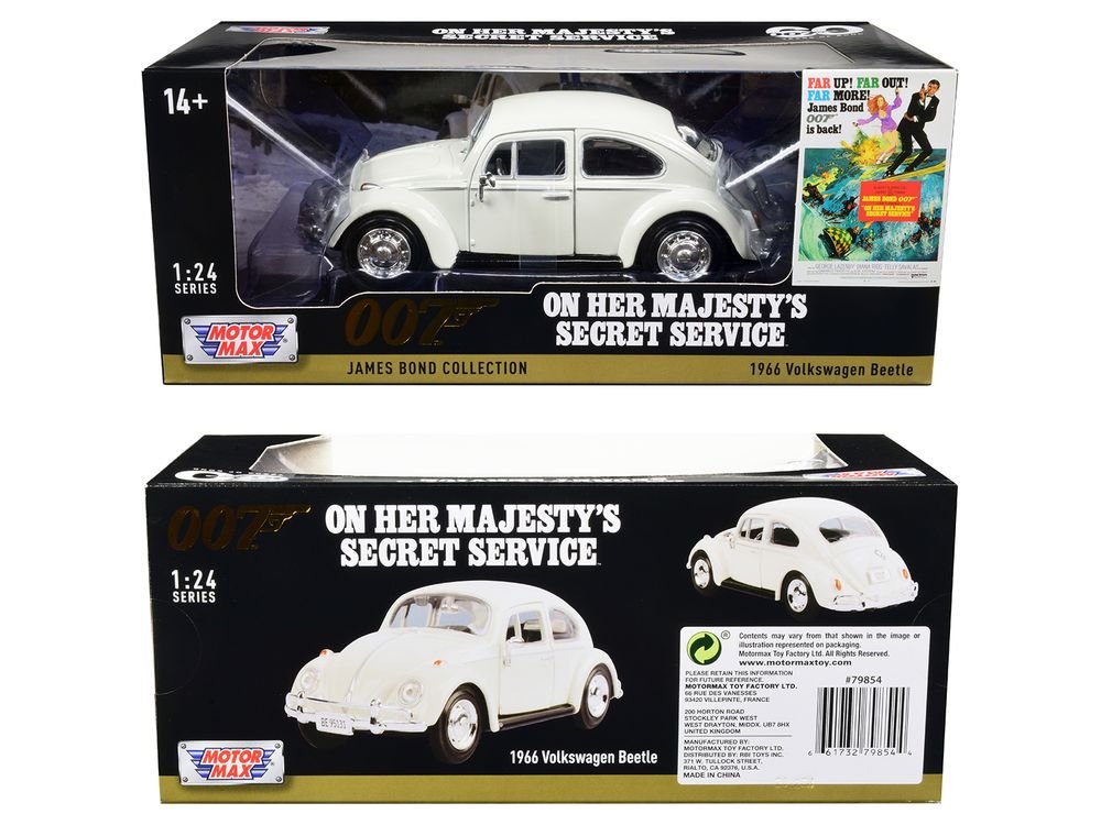 1966 Volkswagen Beetle White James Bond 007 "On Her Majesty's Secret Service" (1969) Movie "James Bond Collection" Series 1/24 Diecast Model Car by Motormax view 3