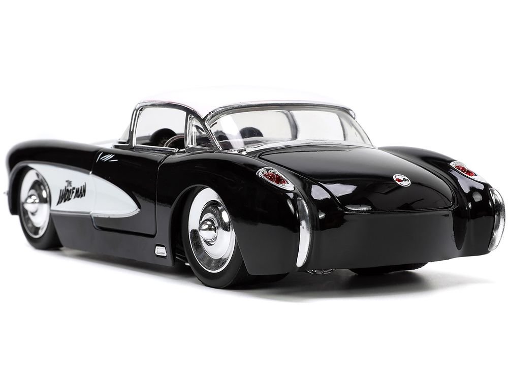 1957 Chevrolet Corvette Black with White Top and Wolfman Diecast Figure "Universal Monsters" "Hollywood Rides" Series 1/24 Diecast Model Car by Jada view 3