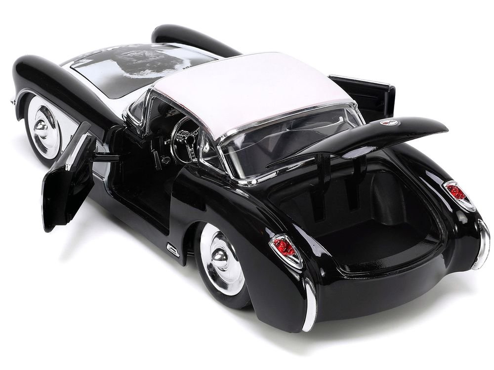 1957 Chevrolet Corvette Black with White Top and Wolfman Diecast Figure "Universal Monsters" "Hollywood Rides" Series 1/24 Diecast Model Car by Jada view 4