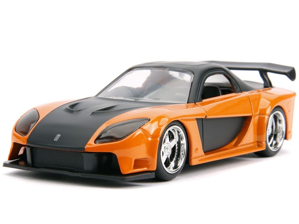Han's Mazda RX-7 Orange Metallic and Matt Black and Toyota GR Supra Orange Metallic with Black Hood Set of 2 pieces "Fast & Furious" Series 1/32 Diecast Model Cars by Jada view 2