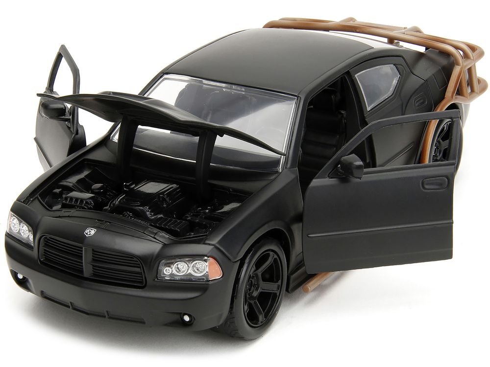 2006 Dodge Charger Matt Black with Outer Cage "Fast & Furious" Movie 1/24 Diecast Model Car by Jada view 2