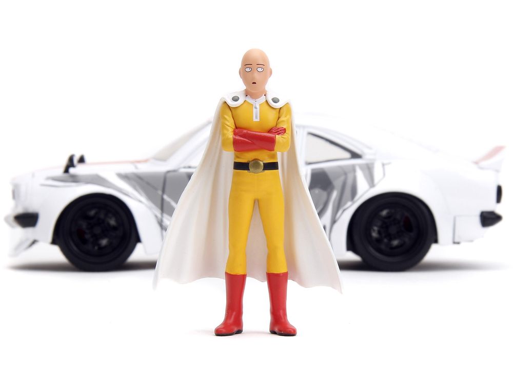 1974 Mazda RX-3 White with Red Stripe and Graphics and Saitama Diecast Figure "One Punch Man" (2015-2019) TV Series 1/24 Diecast Model Car by Jada view 5