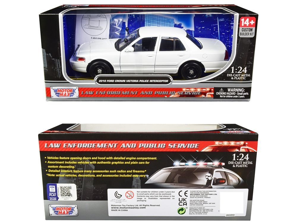 2010 Ford Crown Victoria Police Interceptor Unmarked White "Custom Builder's Kit" Series 1/24 Diecast Model Car by Motormax view 3