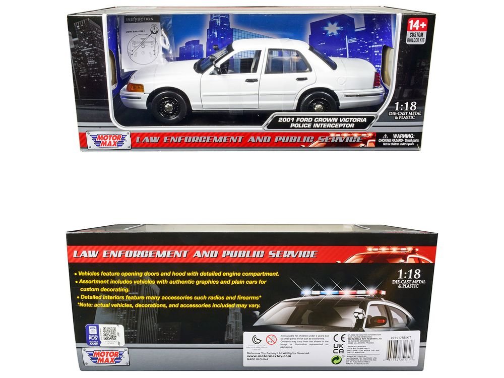 2001 Ford Crown Victoria Police Car Unmarked White "Custom Builder's Kit" Series 1/18 Diecast Model Car by Motormax view 3