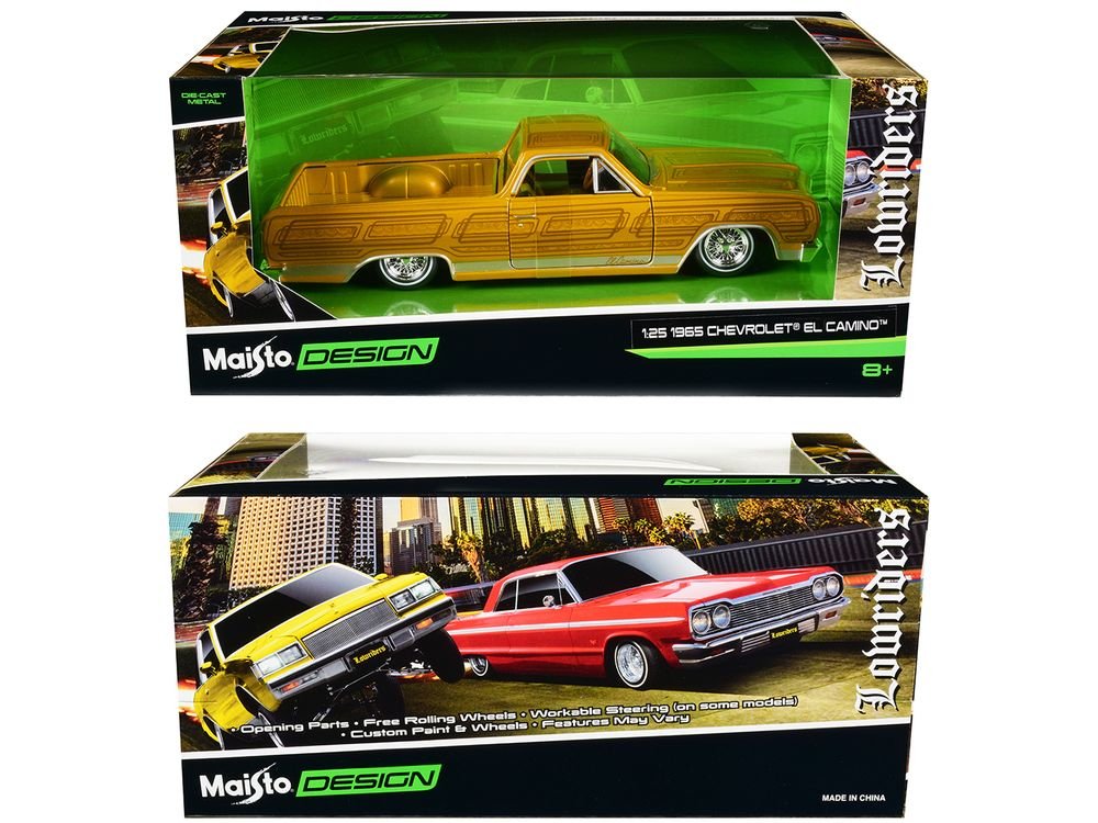 1965 Chevrolet El Camino Lowrider Gold Metallic with Graphics "Lowriders" Series 1/25 Diecast Model Car by Maisto view 3