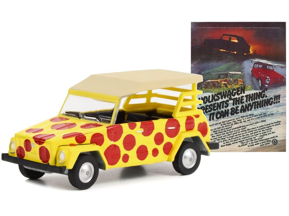 1974 Volkswagen Thing Type 181 Yellow with Red Polka Dots "Volkswagen Presents The Thing. It Can Be Anything!!!" "Vintage Ad Cars" Series 8 1/64 Diecast Model Car by Greenlight view 2