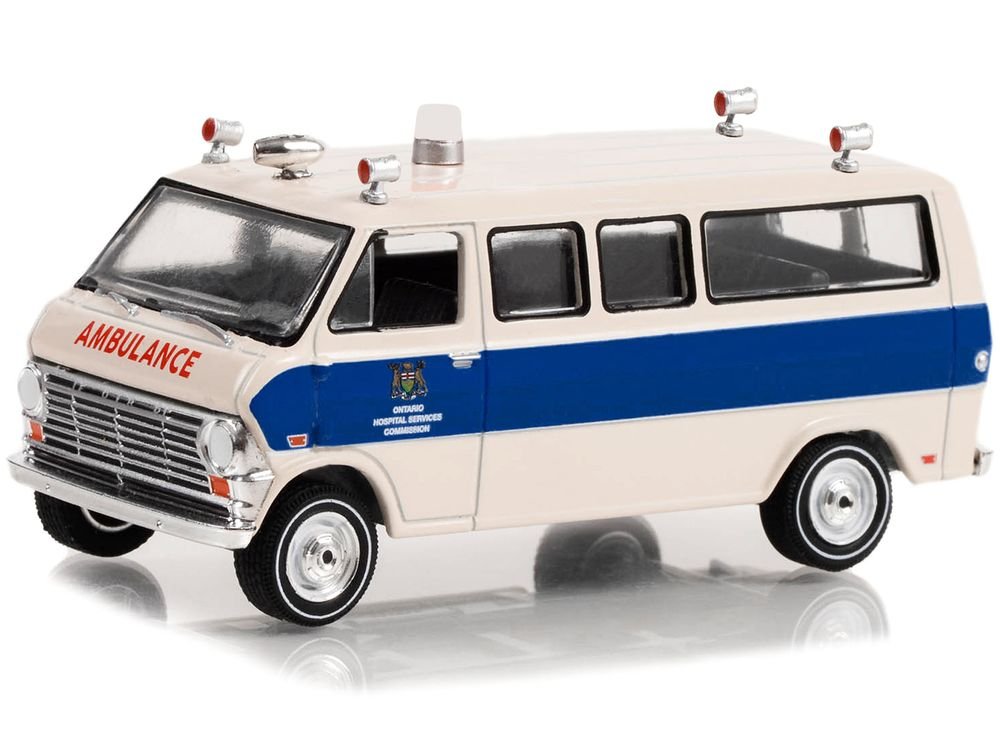 1969 Ford Econoline Ambulance Beige with Blue Stripes "Ontario Hospital Services Commission Ontario Canada" "First Responders" Series 1 1/64 Diecast Model Car by Greenlight view 2