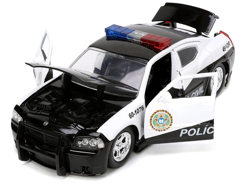 2006 Dodge Charger Police Black and White "Policia Civil" "Fast & Furious" Series 1/24 Diecast Model Car by Jada view 2