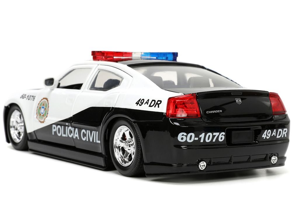 2006 Dodge Charger Police Black and White "Policia Civil" "Fast & Furious" Series 1/24 Diecast Model Car by Jada view 5