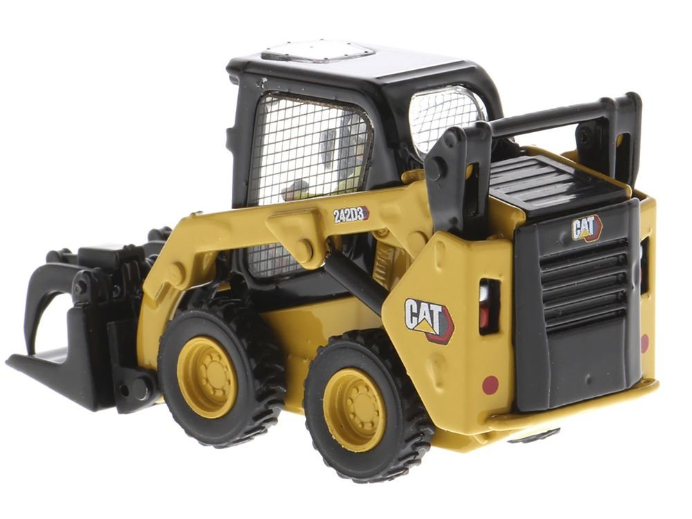 CAT Caterpillar 242D3 Wheeled Skid Steer Loader with Work Tools and Operator Yellow "High Line Series" 1/50 Diecast Model by Diecast Masters view 4