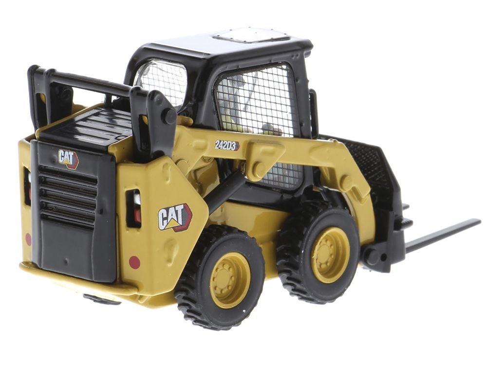 CAT Caterpillar 242D3 Wheeled Skid Steer Loader with Work Tools and Operator Yellow "High Line Series" 1/50 Diecast Model by Diecast Masters view 5