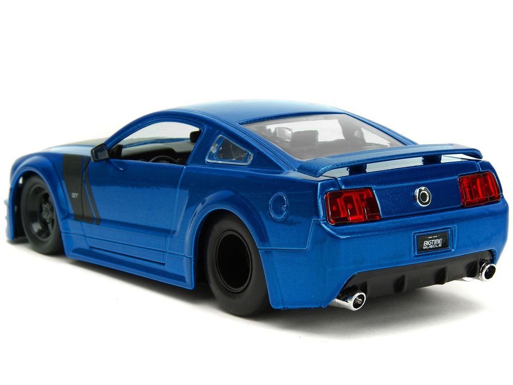 2006 Ford Mustang GT Blue Metallic with Matt Black Hood and Stripes "Bigtime Muscle" Series 1/24 Diecast Model Car by Jada view 5