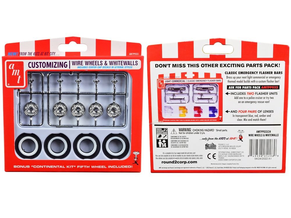 Skill 2 Model Kit Wire Wheels and Whitewall Tires Set of 5 Pieces for 1/25 Scale Models by AMT view 3