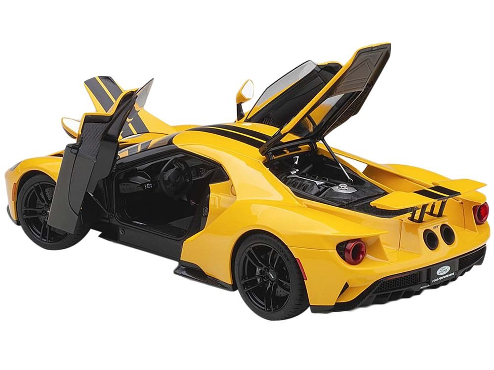 2017 Ford GT Triple Yellow with Black Stripes 1/18 Model Car by Autoart view 2