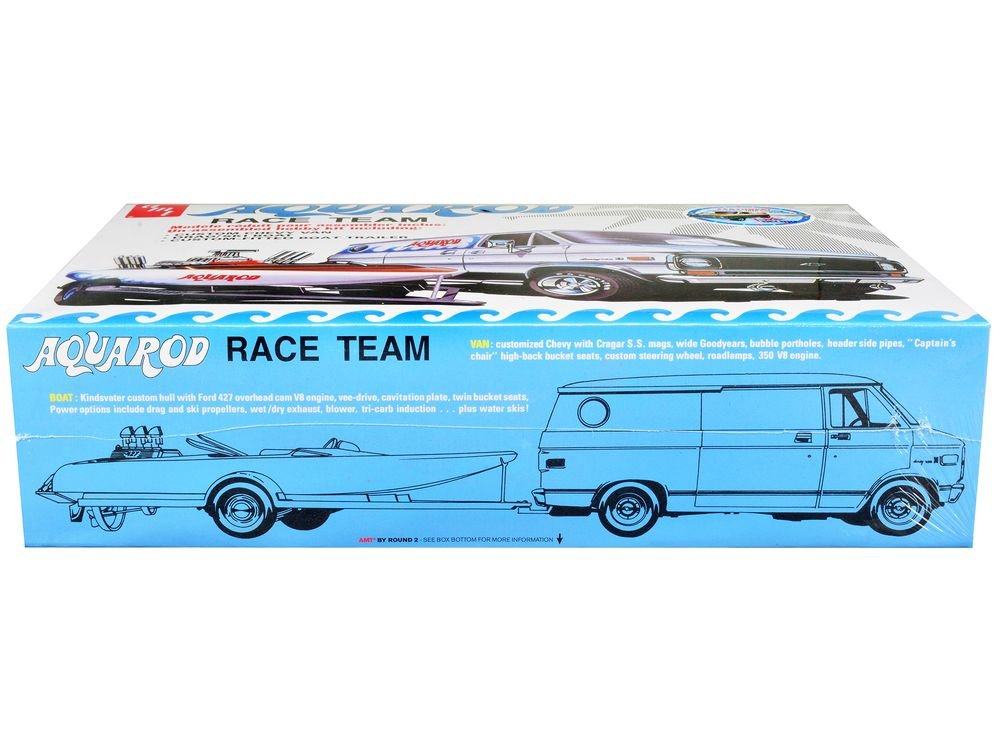Skill 2 Model Kit Chevrolet Custom Van with Drag/Ski Boat and Trailer "Aqua Rod Race Team" 1/25 Scale Model by AMT view 3