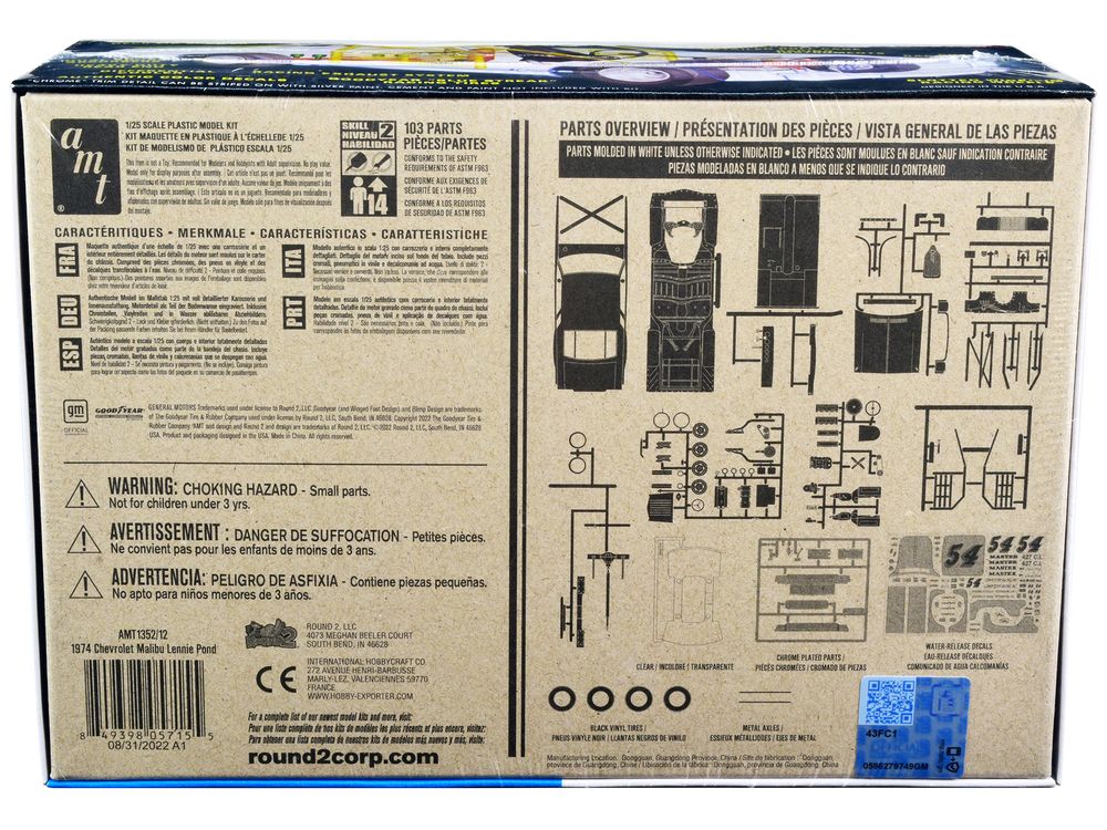 Skill 2 Model Kit 1974 Chevrolet Malibu Stock Car #54 Lennie Pond 1/25 Scale Model by AMT view 4