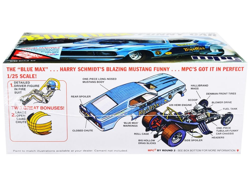 Skill 2 Model Kit "Blue Max" Long Nose Mustang Funny Car 1/25 Scale Model Car by MPC view 3