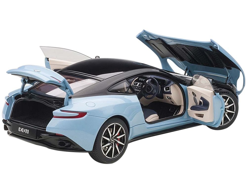 Aston Martin DB11 Q Frosted Glas Blue with Black Top 1/18 Model Car by Autoart view 2