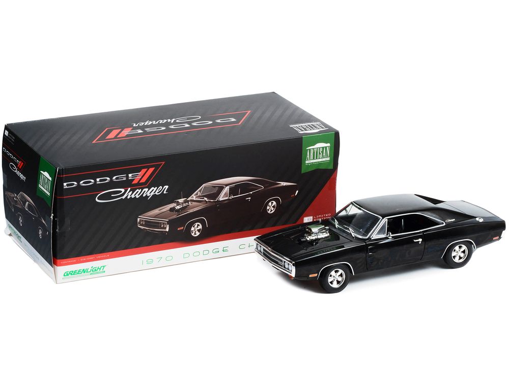 1970 Dodge Charger with Blown Engine Black "Artisan Collection" Series 1/18 Diecast Model Car by Greenlight view 3