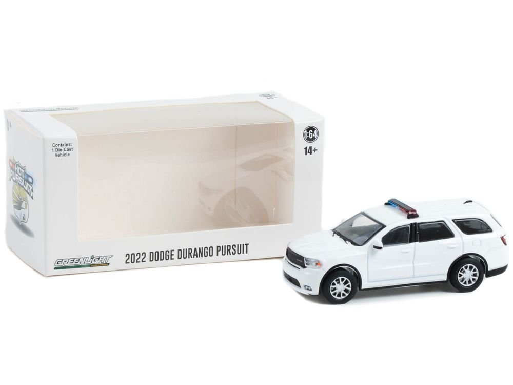 2022 Dodge Durango Pursuit Police Car with Lights White "Hot Pursuit" "Hobby Exclusive" Series 1/64 Diecast Model Car by Greenlight view 3