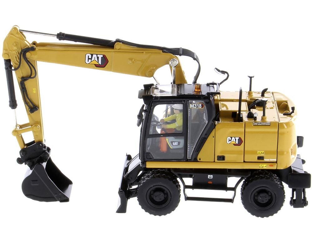 CAT Caterpillar M318 Wheeled Excavator Yellow with Operator "High Line" Series 1/50 Diecast Model by Diecast Masters view 2