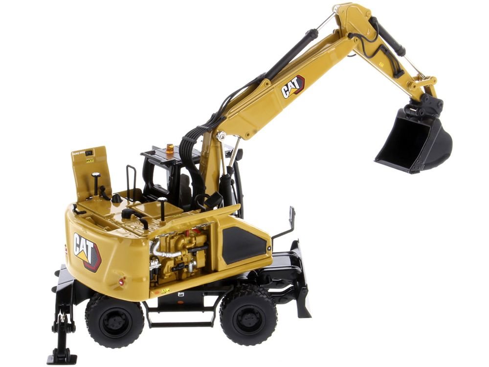 CAT Caterpillar M318 Wheeled Excavator Yellow with Operator "High Line" Series 1/50 Diecast Model by Diecast Masters view 3